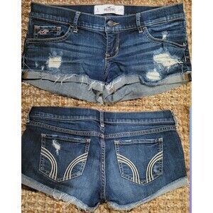 VTG Hollister Ultra Low Rise Micro Mini Denim Hot Shorts Y2K Grunge cuff 5/6 27